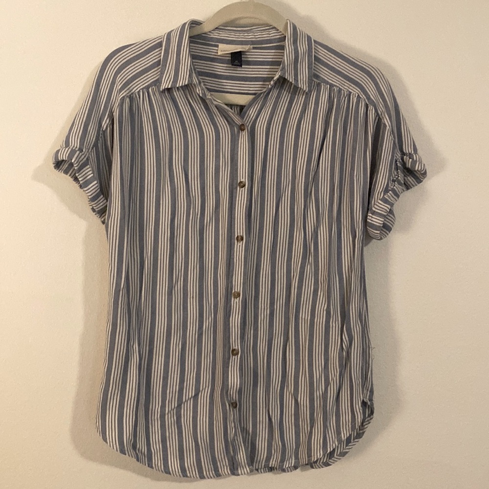 Blue and White Striped Blouse, XS
